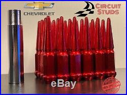 14x1.50 Red Spike Lug Nuts 24 Pieces For 6 Lug Chevy Silverado, Colorado, Tahoe
