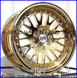 15x8 +20 Esm 007 Classic Style 4x100 4x114.3 Gold Platinum Wheel Old School Jdm