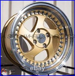 15x8.5 +17 Avid. 1 Av-19 4x100 Gold Machined Directional Wheel 3 Lip Rims Jdm
