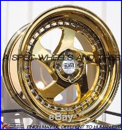 15X8 ESM 011 Wheels 4X100 GOLD PLATINUM RIMS +15 OFFSET (SET OF 4)