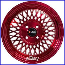 15x8 F1R F01 4x100 25 Machine Red Wheels Rims Set(4)