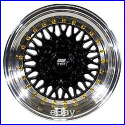 15x8 MST MT13 4x100 20 Black Machine Lip Gold Rivet Wheel New set(4)