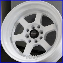 15x8 Vors TR7 4x100/4x114.3 0 White Wheels Rims Set(4)