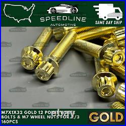 160PC M7x1.0x32 GOLD 12 Point Wheel Bolts & M7 Nuts For 2/3 Piece Wheels 160