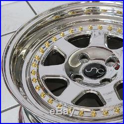 16x8 JNC 048 4x100 25 Platinum with Gold Rivet Wheel fit Civic CRX Del Sol set(4)