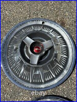 1964 Ford Thunderbird hubcaps Set 4 very rare 15Black/Red Emblem Spinners Nice 1964 Ford Thunderbird hubcaps Set 4 very rare 15Black/Red Emblem Spinners Nice