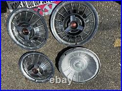 1964 Ford Thunderbird hubcaps Set 4 very rare 15Black/Red Emblem Spinners Nice 1964 Ford Thunderbird hubcaps Set 4 very rare 15Black/Red Emblem Spinners Nice