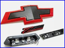 2019-2021 Chevrolet Silverado 1500 Front Bowtie & Z71 Grille Emblem Black red 2019-2021 Chevrolet Silverado 1500 Front Bowtie & Z71 Grille Emblem Black red