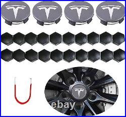 (25PC) For Tesla Model 3 and Y Car Wheel Center Hub Cap Cover and Lug Nut Gray