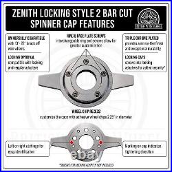 2 Bar Zenith Locking Style Chrome Knock Off Spinner Caps for Lowriders Set of