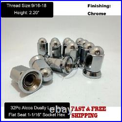 32 Chrome Alcoa Dually Flat Seat Lug Nuts 9/16-18 With Pressed On Swivel Washer 32 Chrome Alcoa Dually Flat Seat Lug Nuts 9/16-18 With Pressed On Swivel Washer