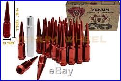 32 Red Spike Lug Nuts 14x1.5 + 1 Key Fits Ram 2500 3500 Silverado 2500 3500 GMC