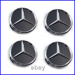 4PCS 75mm Wheel Center Hub Caps Cover Logo Badge Emblem for Mercedes-Benz Black