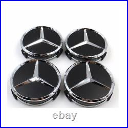 4PCS 75mm Wheel Center Hub Caps Cover Logo Badge Emblem for Mercedes-Benz Black