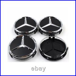 4PCS 75mm Wheel Center Hub Caps Cover Logo Badge Emblem for Mercedes-Benz Black