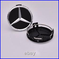 4PCS 75mm Wheel Center Hub Caps Cover Logo Badge Emblem for Mercedes-Benz Black