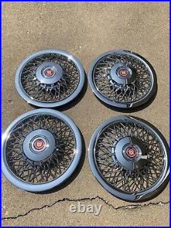 4 1970-1992 FITS CADILLAC FLEETWOOD WIRE SPOKE 15 Hubcaps WHEELCOVERS BROUGHAM