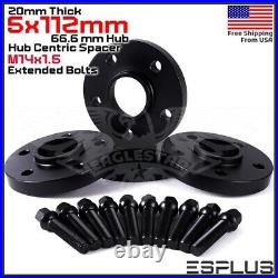 4 20mm Thick Audi 5x112mm CB 66.6 Wheel Spacer Kit 14x1.5 Ext Bolts Included