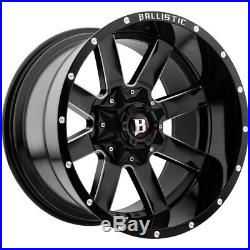 4-22 Inch Ballistic 959 Rage 22x12 8x6.5/8x170 -44mm Black/Milled Wheels Rims