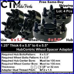 4x 1.25 6x5.5(6x139mm) Hubcentric Wheel Spacer Adapter Fit Tacoma 4Runner&More