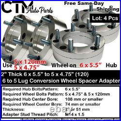 4x 2 6x5.5(6x139.7) to 5x4.75(5x120) Conversion Wheel Adapter Spacer Fit 7/16