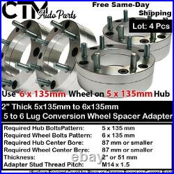 4x 2 Thick 5x135 to 6x135 Wheel Spacer Adapter F150 Navigator Expedition 14x2