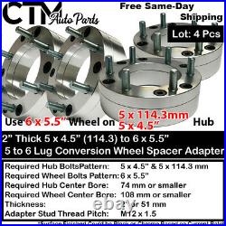 4x 2 Thick 5x4.5(5x115) to 6x5.5 Conversion Wheel Adapter Spacer Fit 14x1.5 Car