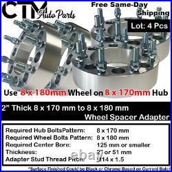 4x 2 Thick 8x170 to 8x180 Wheel Adapter Spacer 8Lug Chevy Wheels on Ford Trucks