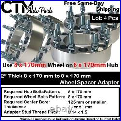 4x 2 Thick 8x170mm Wheel Spacer Fit 03-22 F250 99-22 F230 Super Duty SRW 14x1.5