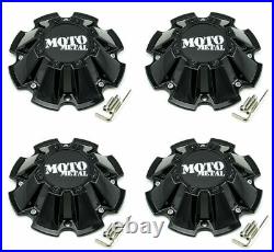 4x NEW Moto Metal Gloss Black Wheel Center Caps with Screws 5/6/8 Lug MO962 MO200