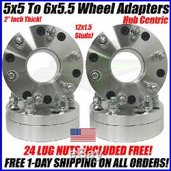 5x5 to 6x5.5 Hubcentric Wheel Adapters Use 6 Lug Wheel On 5 Lug Chevy GMC 12x1.5