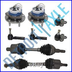 8 pc Set Front CV Axles + Tie Rods + Ball Joints + Wheel Hub Bearings FWD with ABS