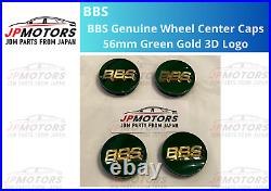 BBS Wheel Center Caps 56mm Genuine Emblem Green Gold 3D Logo 5624164 Set 4pcs