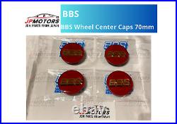 BBS Wheel Center Caps 70mm Genuine Emblem Red Gold 3D Logo P5624126 Set 4pcs