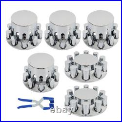Chrome Flat Top Complete Hub Cover Kit 33mm Lug Nut Wheel Axle Covers Semi Truck Chrome Flat Top Complete Hub Cover Kit 33mm Lug Nut Wheel Axle Covers Semi Truck