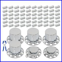 Chrome Flat Top Complete Hub Cover Kit 33mm Lug Nut Wheel Axle Covers Semi Truck Chrome Flat Top Complete Hub Cover Kit 33mm Lug Nut Wheel Axle Covers Semi Truck