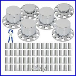 Chrome Flat Top Complete Hub Cover Kit 33mm Lug Nut Wheel Axle Covers Semi Truck Chrome Flat Top Complete Hub Cover Kit 33mm Lug Nut Wheel Axle Covers Semi Truck