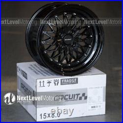 Circuit CP38 15x8 4-100 +20 Full Gloss Black Wheels Fits Honda Civic EG EK Mesh