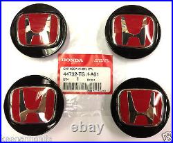 Genuine OEM Honda Set of 4 Black with Red Center Caps 44732-TGH-A01 Type R Cap