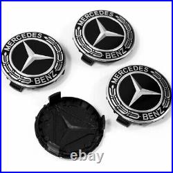 MERCEDES BENZ SET OF 4 Classic Black 75MM Wheel Rims Center Hub Caps AMG Wreath MERCEDES BENZ SET OF 4 Classic Black 75MM Wheel Rims Center Hub Caps AMG Wreath