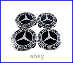 MERCEDES BENZ SET OF 4 Classic Black 75MM Wheel Rims Center Hub Caps AMG Wreath MERCEDES BENZ SET OF 4 Classic Black 75MM Wheel Rims Center Hub Caps AMG Wreath