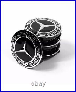 MERCEDES BENZ SET OF 4 Classic Black 75MM Wheel Rims Center Hub Caps AMG Wreath MERCEDES BENZ SET OF 4 Classic Black 75MM Wheel Rims Center Hub Caps AMG Wreath