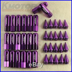 Purple 20PC M12X1.5 Cap Spiked Extended Tuner 60mm Aluminum Wheels Rims Lug Nuts