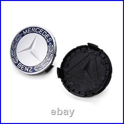 SET OF 4 Mercedes-Benz 75MM Classic Dark Blue Wheel Center Hub Caps AMG Wreath