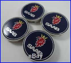 Saab Wheel Center Caps Set of 4 New 12775052 12802487 Blue 9-3 9-5 900 9000