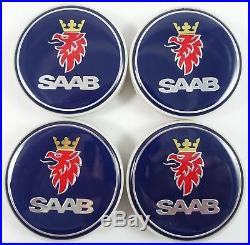 Saab Wheel Center Caps Set of 4 New 12775052 12802487 Blue 9-3 9-5 900 9000