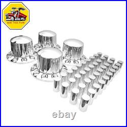 Semi Truck Chrome Rear Wheel Axle Cover Hub Cap 33mm Thread-On Lug Nuts Set of 4