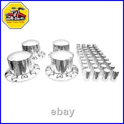 Semi Truck Chrome Rear Wheel Axle Cover Hub Cap 33mm Thread-On Lug Nuts Set of 4