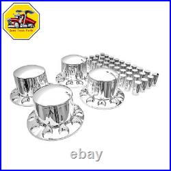 Semi Truck Chrome Rear Wheel Axle Cover Hub Cap 33mm Thread-On Lug Nuts Set of 4