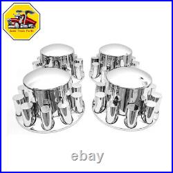 Semi Truck Chrome Rear Wheel Axle Cover Hub Cap 33mm Thread-On Lug Nuts Set of 4